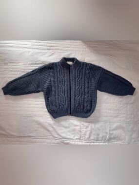 Toddler Full Zip New Zealand Possom and Merino Wool Chunky Cable Knit Sweater 4T